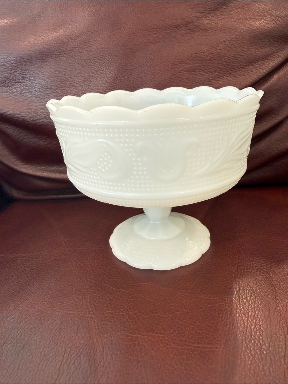 White Milk Glass Pedestal Compote Vase